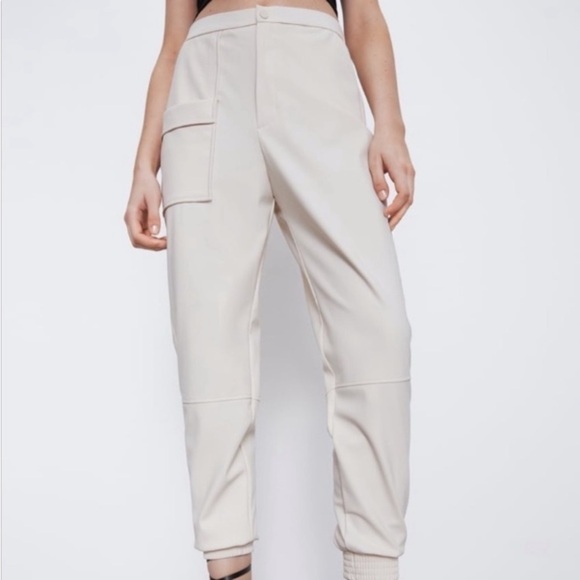 ZARA Power Stretch Cream Utility Jogger Pants - Picture 1 of 12